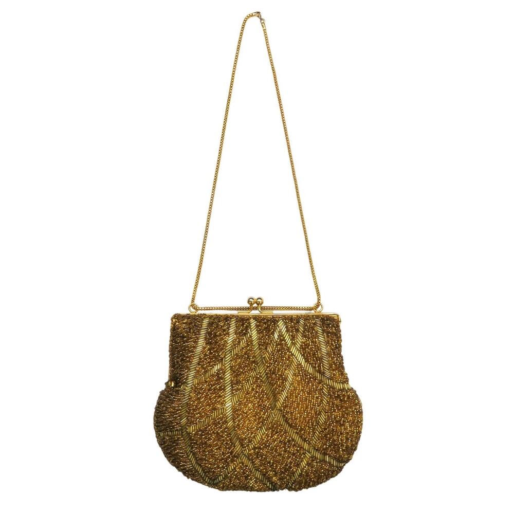 1950s Vintage Regale LTD. Gold Beaded Evening Bag Clasp Purse Crossbody